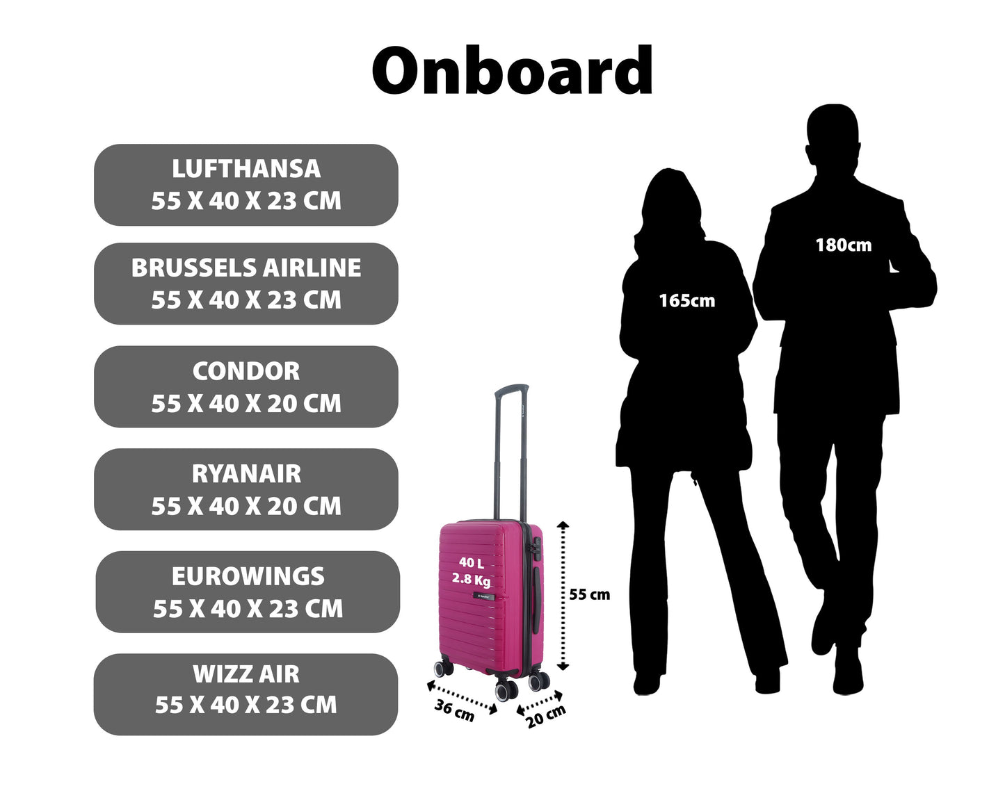 Saxoline Fiesta Carry on Luggage / Hard Suitcase / Trolley - Small - Fuchsia