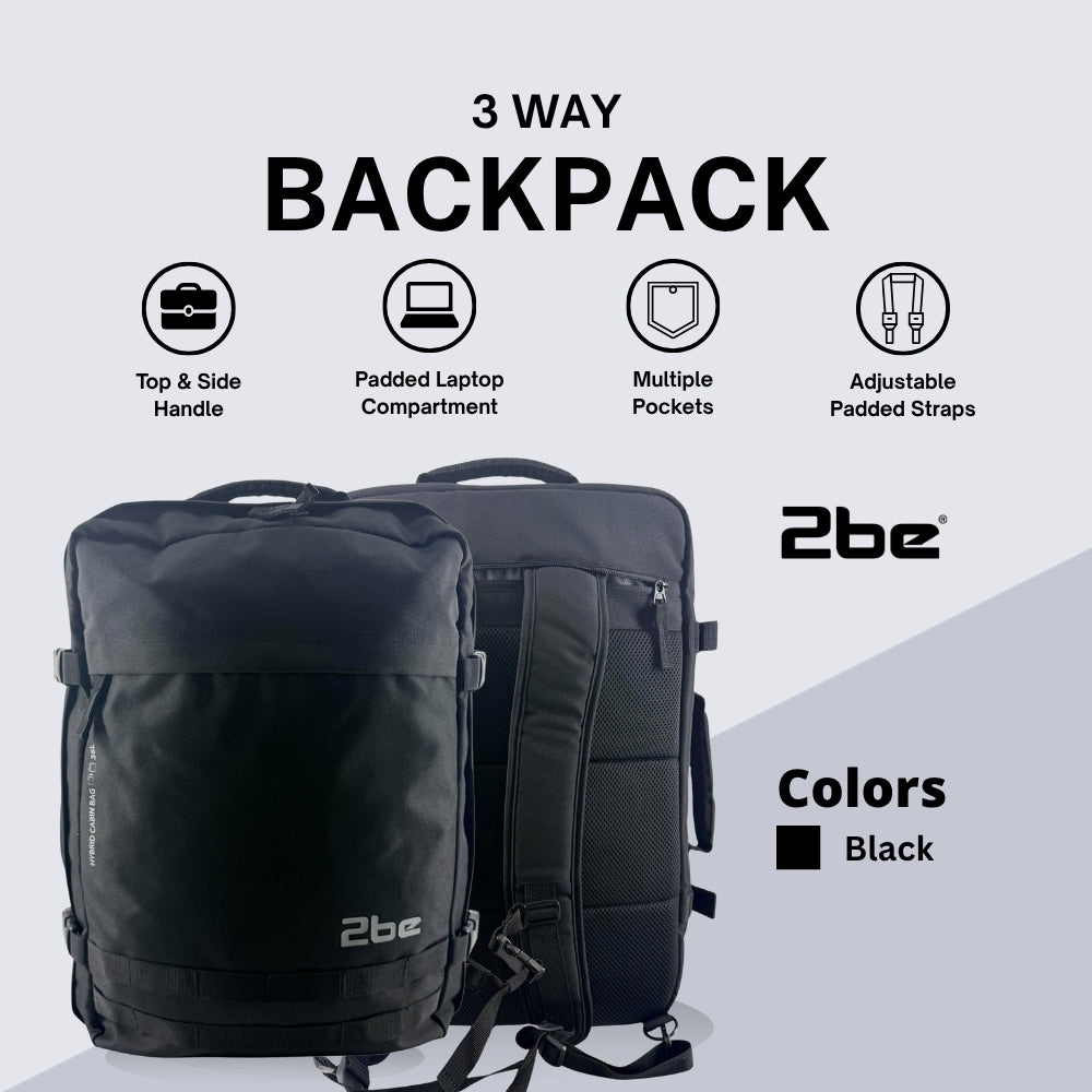 2be 3-Way Convertible Laptop Backpack with RFID Pocket – Black