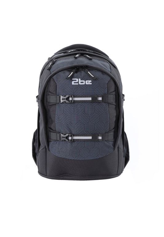 2be Ergonomic Backpack with Spine-support and Reflective parts Black With Print