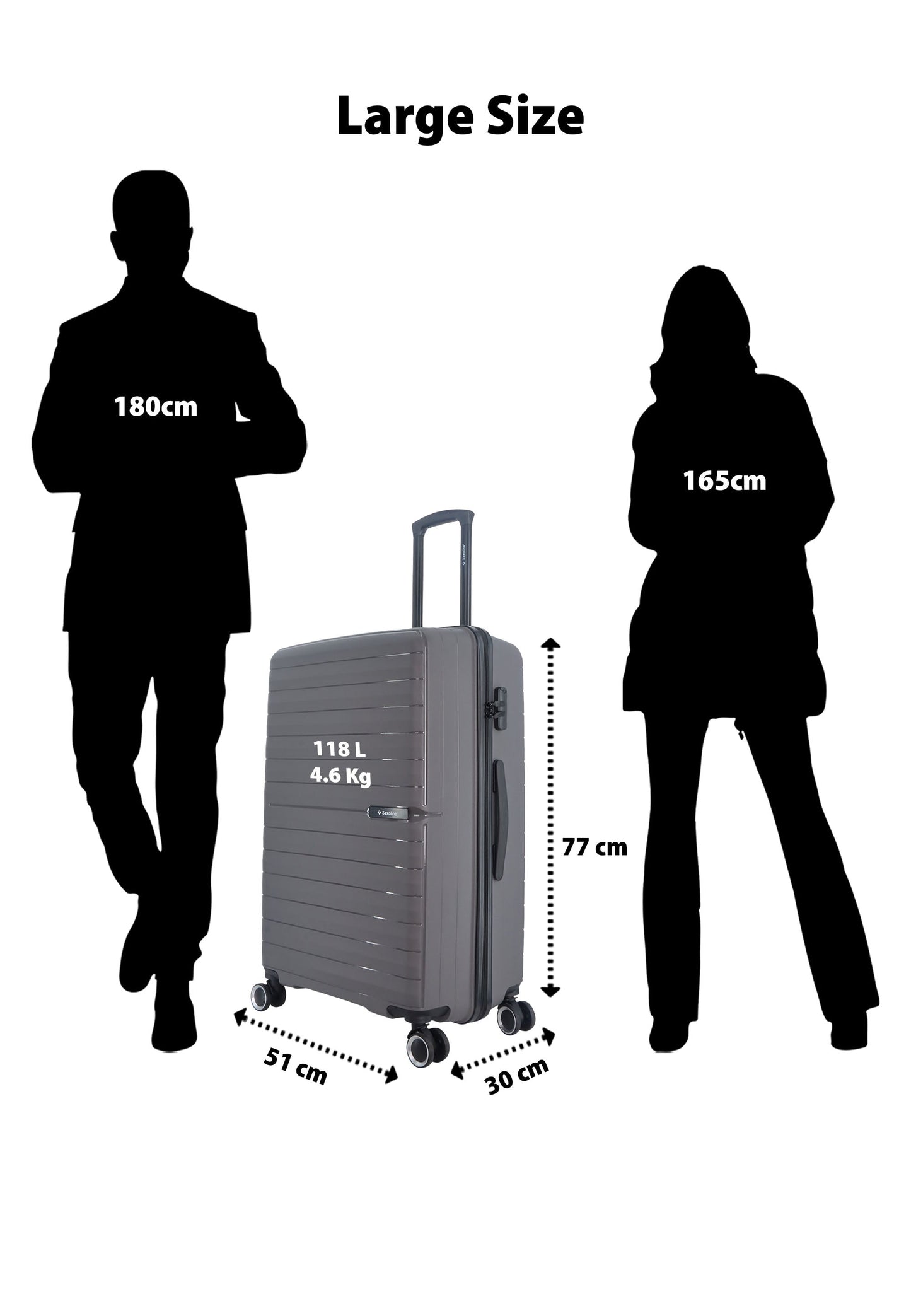 Saxoline Fiesta Travel Luggage / Hard Suitcase / Trolley - Large - Gray