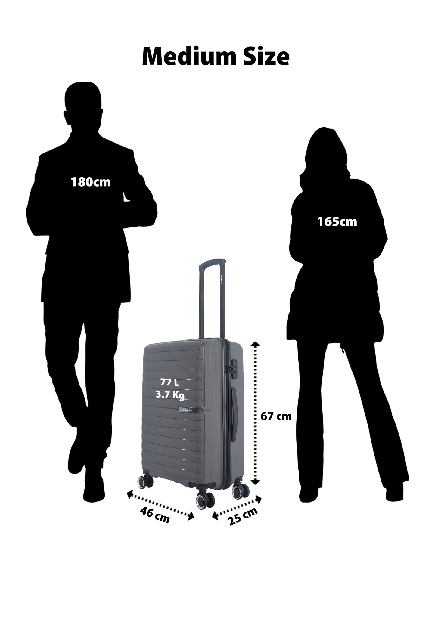 Saxoline Fiesta Travel Luggage / Hard Suitcase / Trolley - Medium - Gray