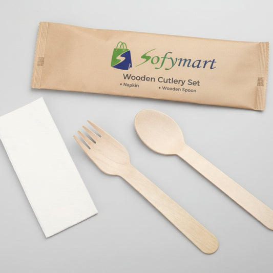Sofymart Eco-Friendly Wooden Cutlery Set with Napkin